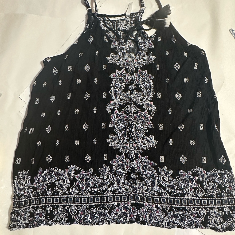 Elegant Black and White Paisley Print Halter Top